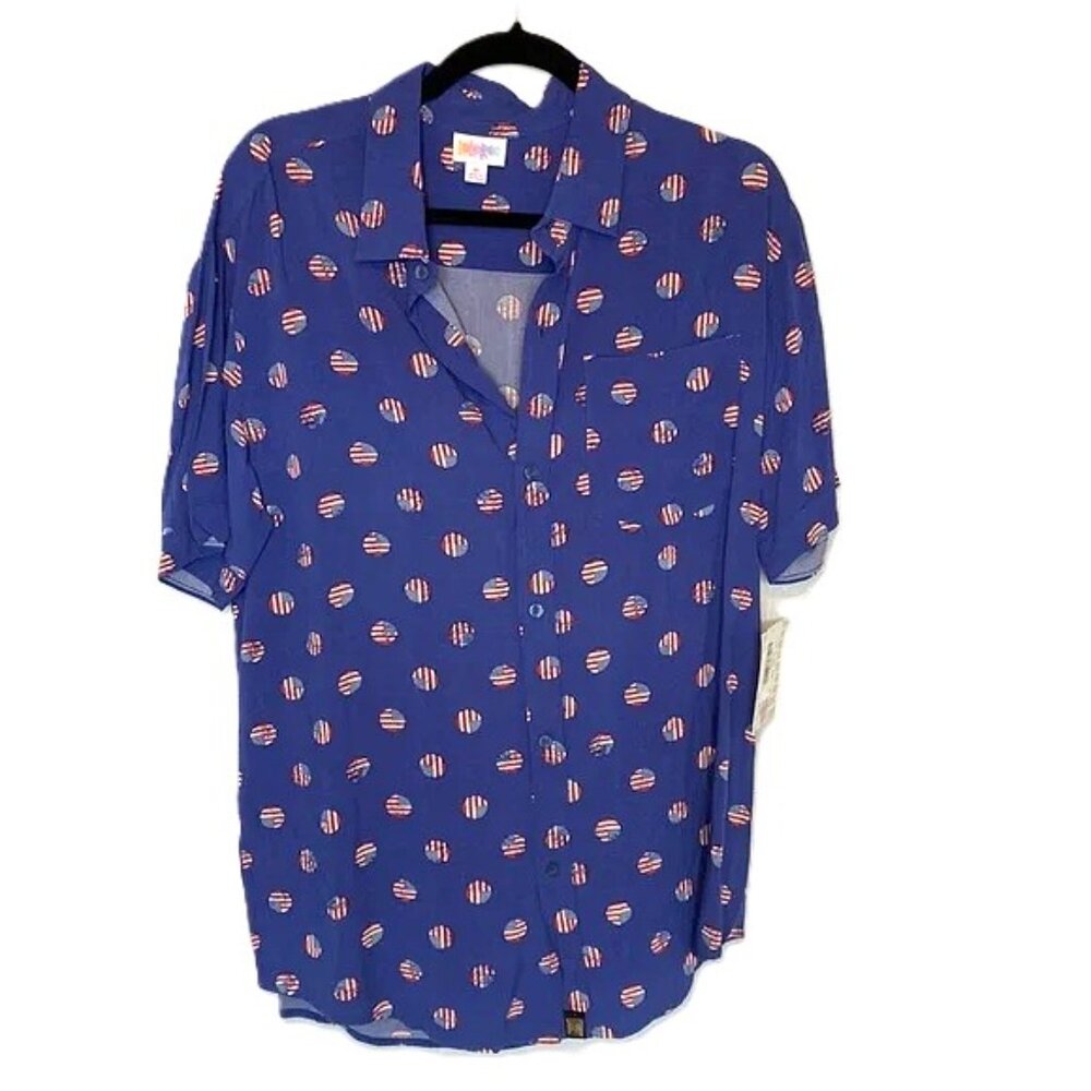 Mens Patriotic Dress Shirt Medium Button Up 4th July USA Flags Red White Blue Mi